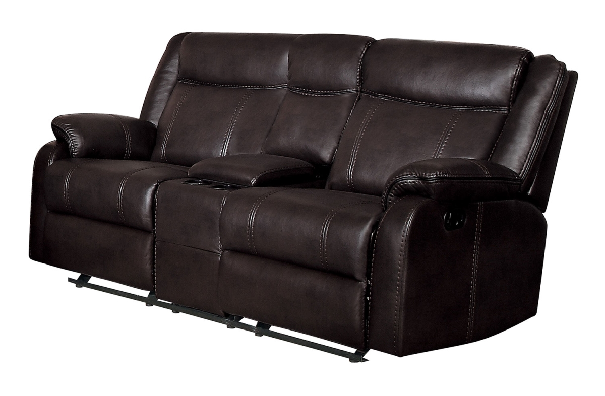 Picture of Home Elegance 8201BRW-2 39 x 39 x 72.5 in. Jude Double Glider Reclining Love Seat with Center Console - Dark Brown
