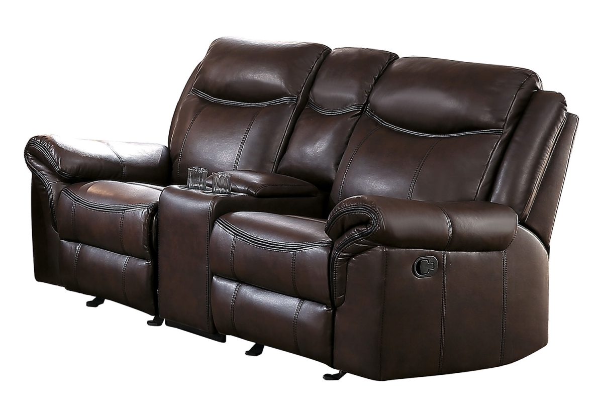 Picture of Home Elegance 8206BRW-2 40.25 x 40.25 x 76 in. Aram Double Glider Reclining Love Seat with Console & Receptacles - Dark Brown
