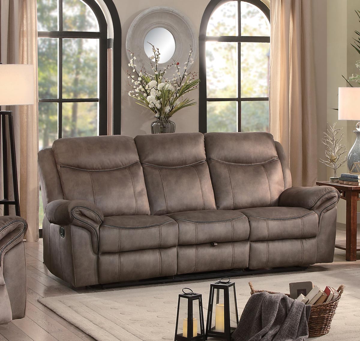 Picture of Home Elegance 8206NF-3 40.25 x 40.25 x 86.5 in. Aram Double Reclining Sofa with Cup Holders & Receptacles - Brown