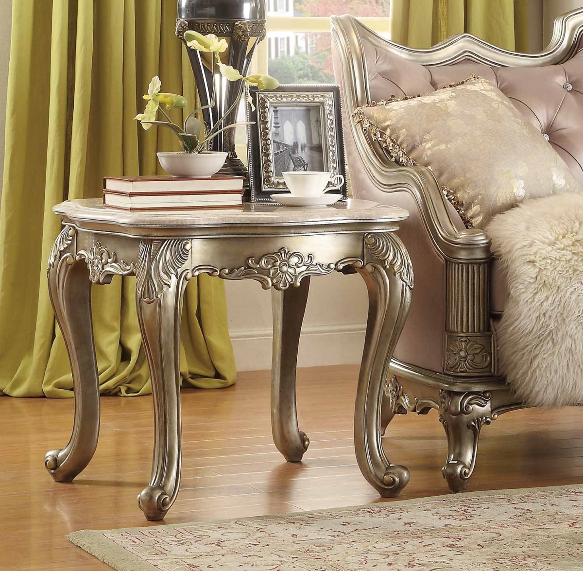 Picture of Home Elegance 8412-04 24 x 26 x 28 in. Fiorella End Table with Marble Top - Delicate Gray