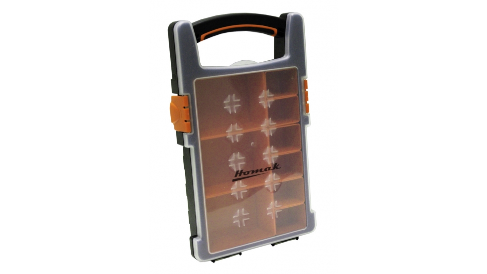 HA01109225 Plastic Organizer with 9 Removable Bins, Clear & Orange - Small