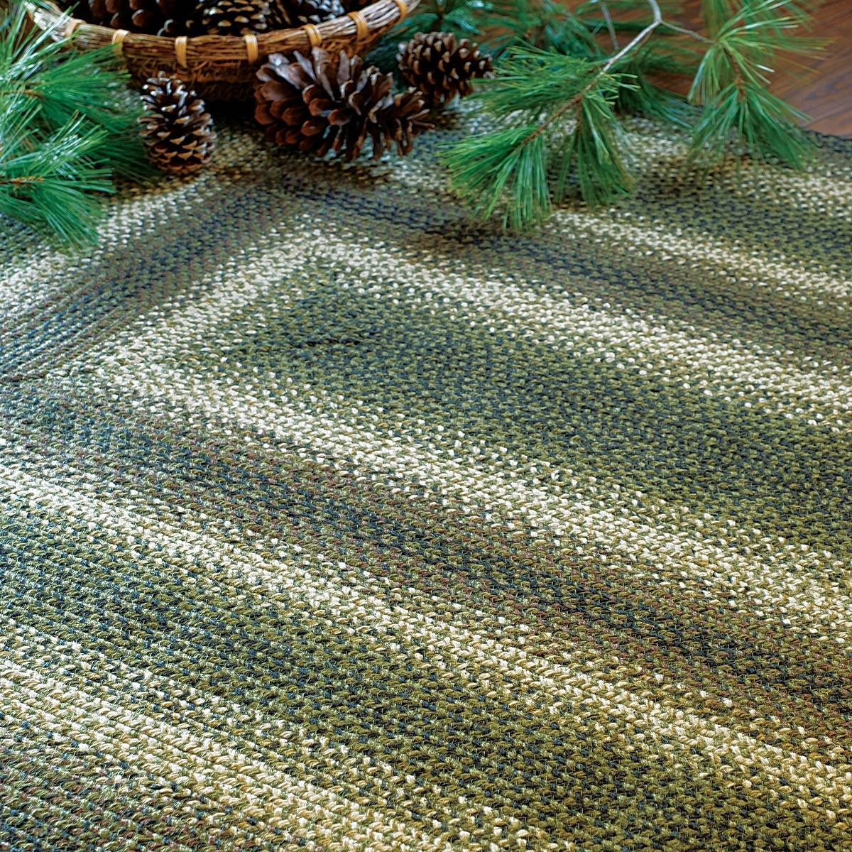 Picture of Homespice Decor 571748 11 x 36 in. Pinecone Oval Table Runner - Green&#44; Cream & Grey
