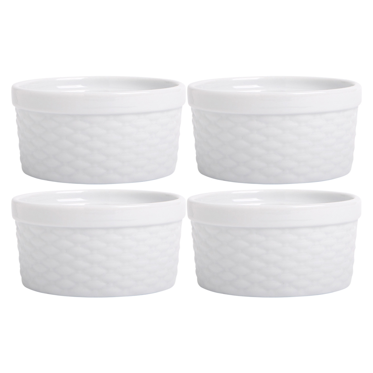 Picture of Home Essentials & Beyond 15528 8 oz White Basket Weave Ramekin - Set of 4