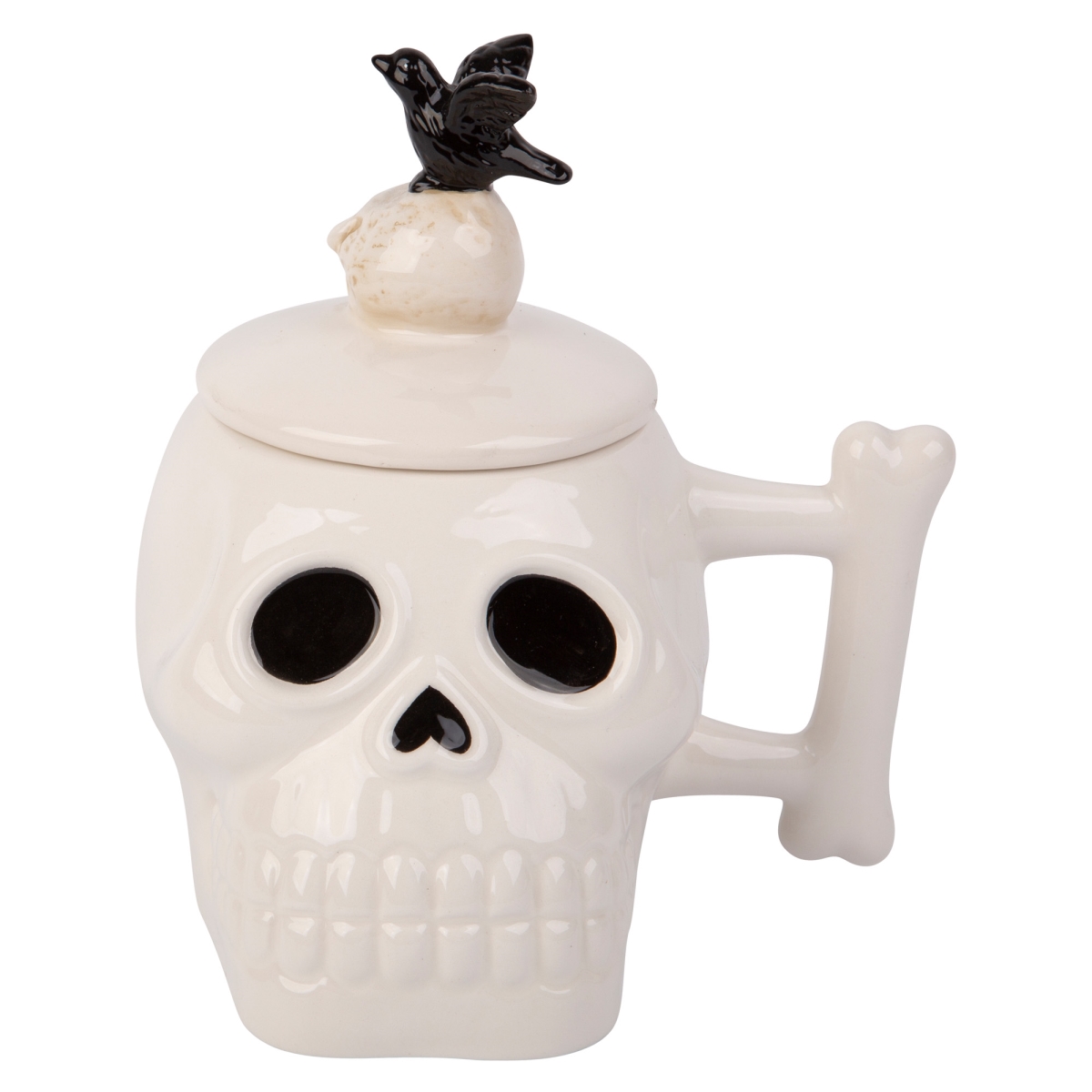 Picture of Home Essentials & Beyond R24-95565 15 oz White Skull Face Mug with Raven for Unisex