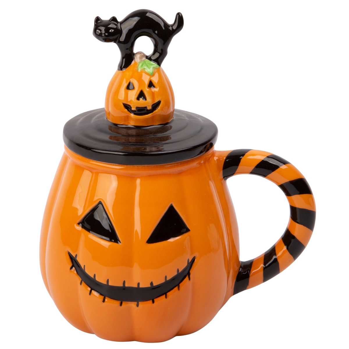 Picture of Home Essentials & Beyond R24-95566 15 oz Pumpkin Face Mug with Cat Lid for Unisex