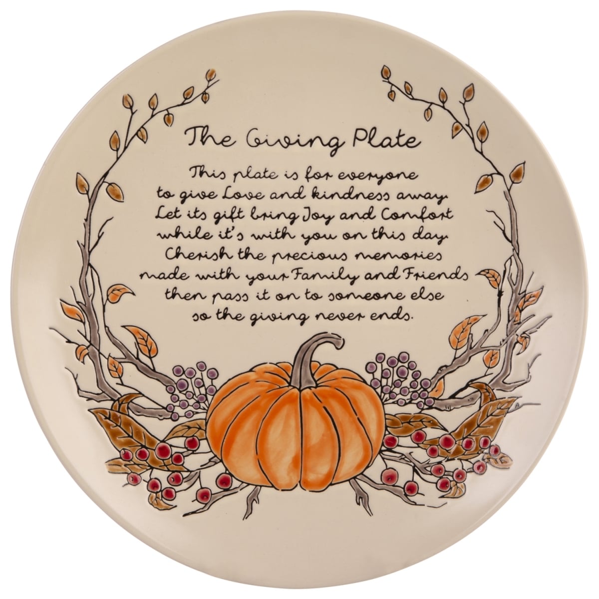 Home Essentials & Beyond 95880 10.5 in. Large Pumpkin Sentiment Giving Plate for Unisex