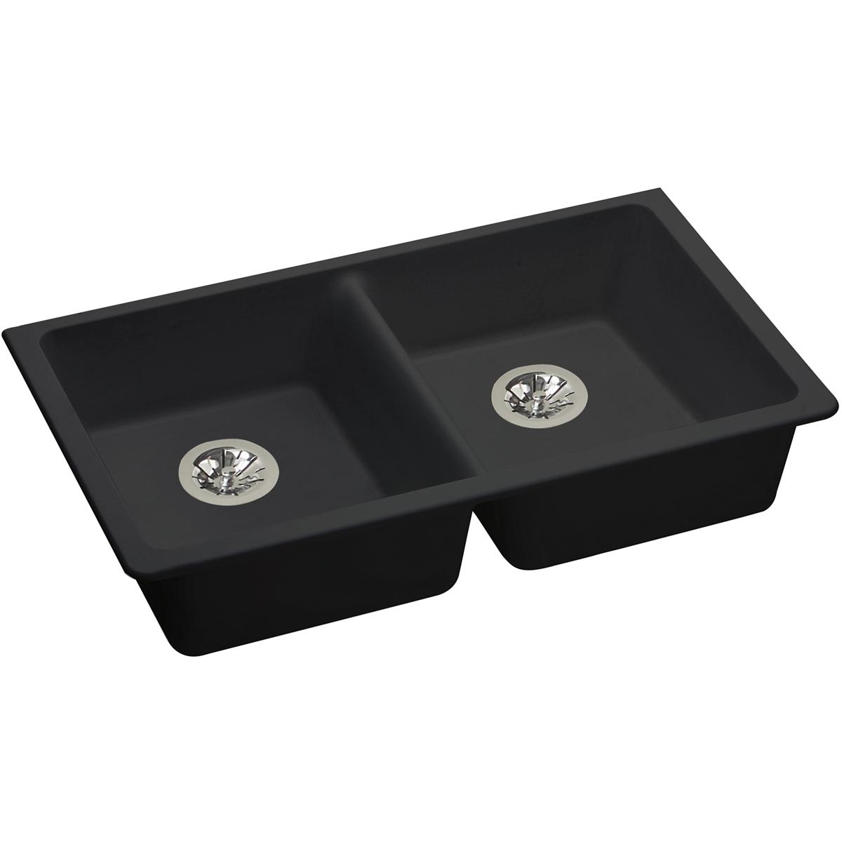 Picture of Elkay ELGUAD3319PDBK0 Quartz Classic Double Bowl ADA Undermount Sink, Black, 33 x 18.5 x 5.5 in.