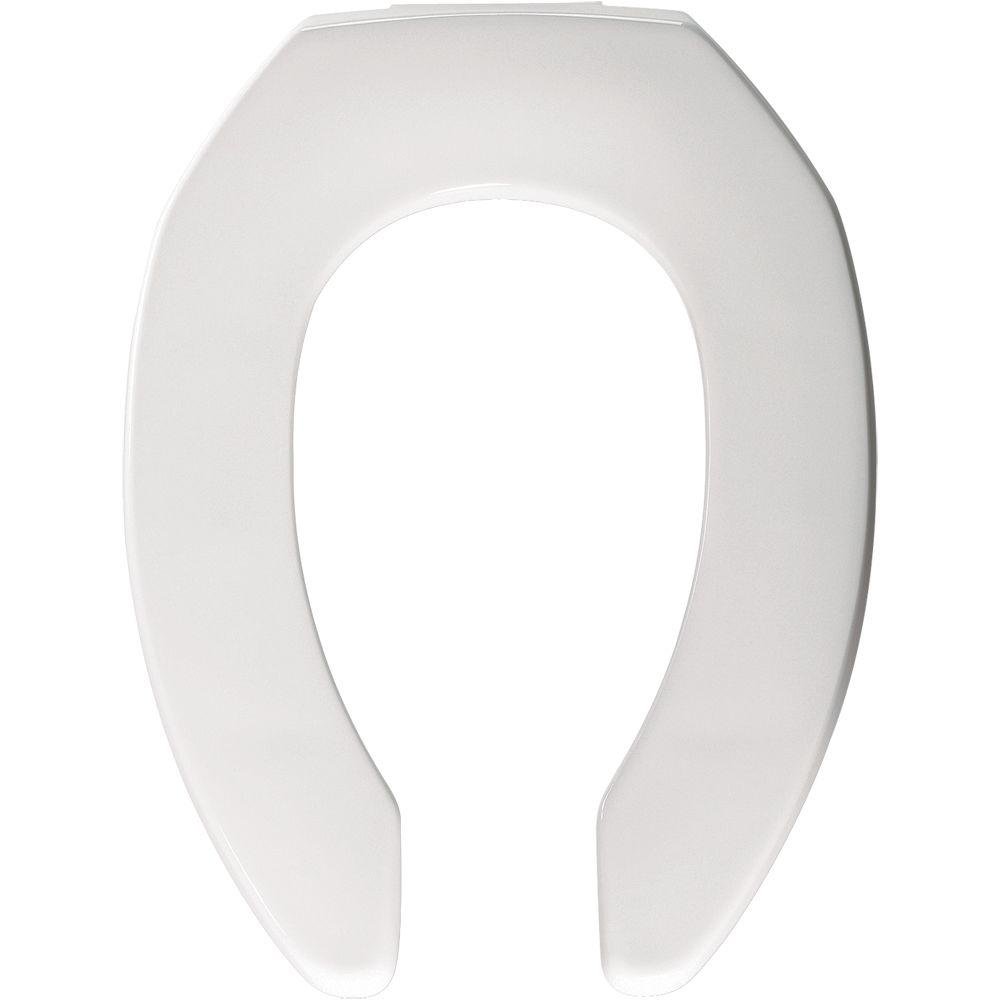 Picture of Bemis 2155SSCT000 Elongated Open Front Less Cover Commercial Plastic Toilet Seat with STA-TITE Self-Sustaining Check Hinge & DuraGuard&#44; White