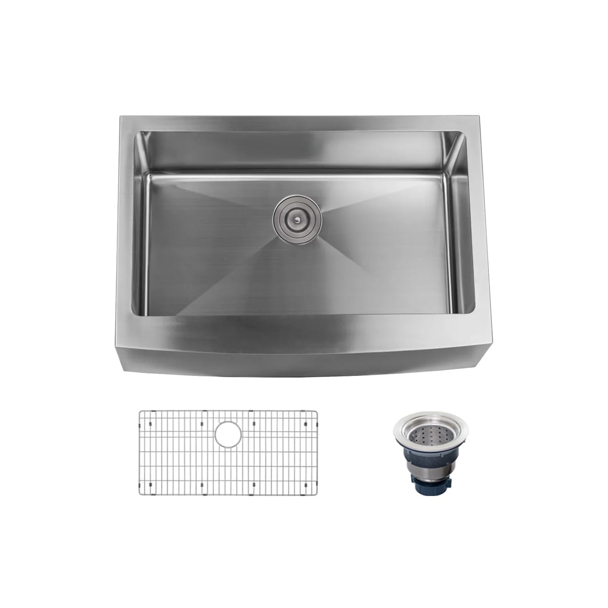 Picture of Miseno MNO163020F 30 in. Farmhouse Single Basin Stainless Steel Kitchen Sink with Apron Front Drain Assembly & Fitted Basin Rack