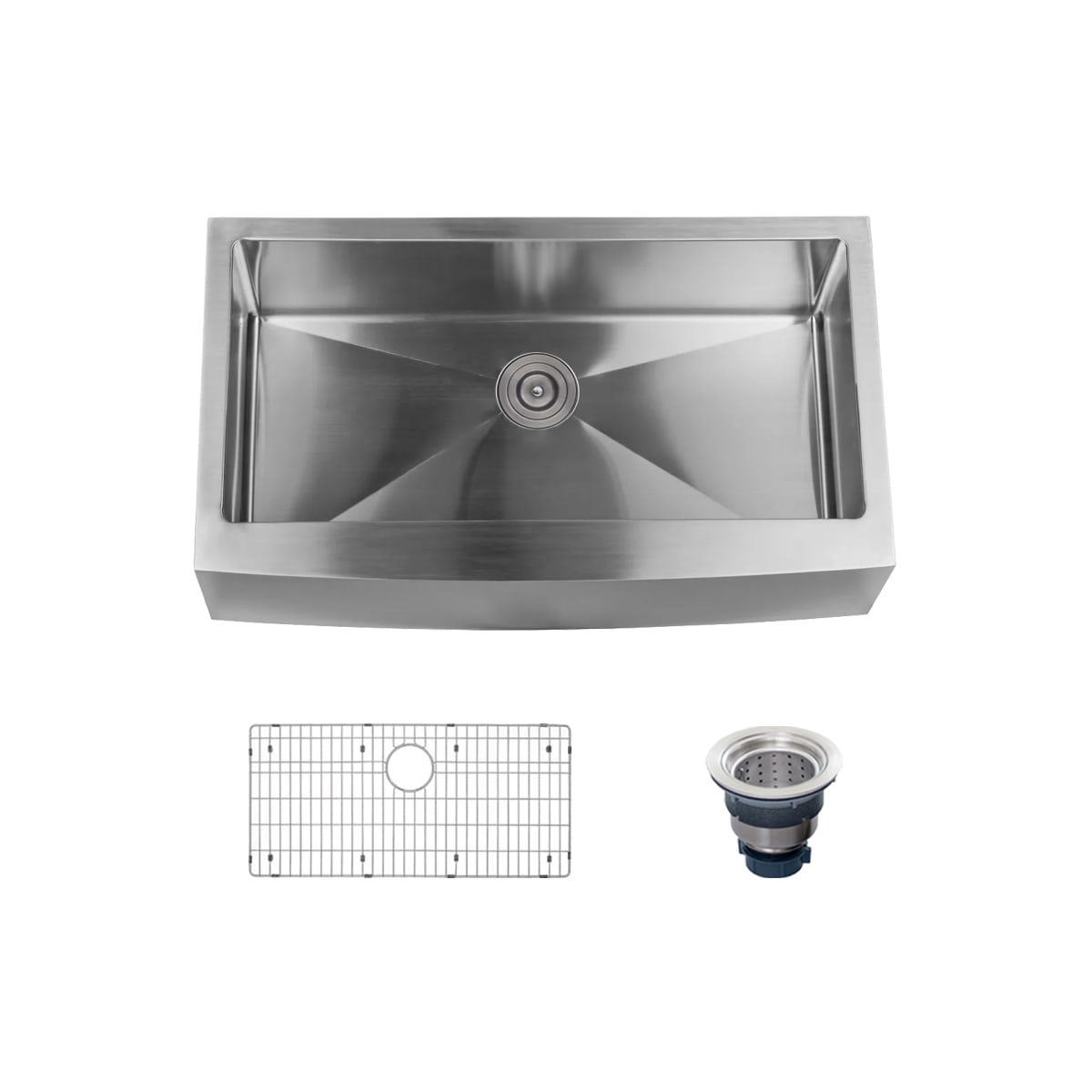 Picture of Miseno MNO163620F 36 in. Farmhouse Single Basin Stainless Steel Kitchen Sink with Apron Front Drain Assembly & Fitted Basin Rack