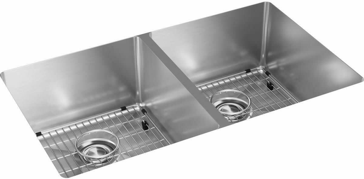 Picture of Elkay ECTRU31179TC 31.5 x 18.5 x 9 in. 18 Gauge Stainless Steel 50-50 Double Bowl Undermount Kit