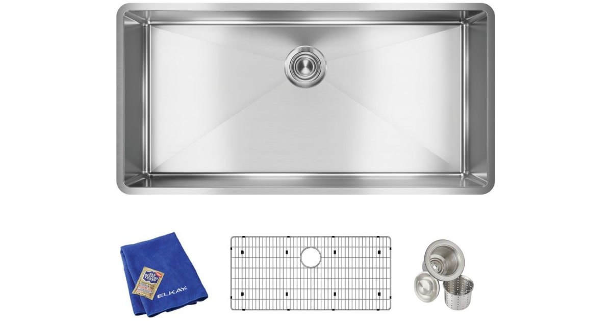 Picture of Elkay ECTRU35179TC 36.5 x 18.5 x 9 in. Crosstown 18 Gauge Undermount Single Basin Stainless Steel Kitchen Sink with Basin Rack & Basket Strainer