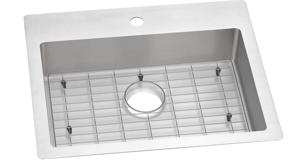 ECTSRAD25226TBG1 25 x 22 x 6 in. Crosstown 18 Gauge Undermount Single Basin Stainless Steel Kitchen Sink with Basin Rack -  Elkay