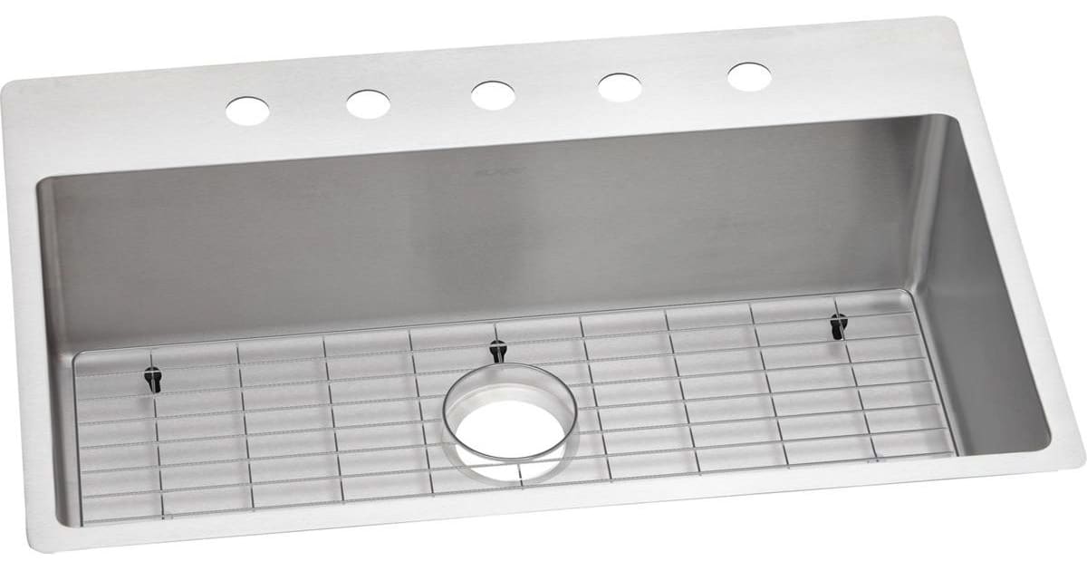 ECTSRS33229TBG5 33 x 22 x 9 in. Crosstown 18 Gauge Drop-In & Undermount Single Basin Stainless Steel Kitchen Sink with Basin Rack -  Elkay