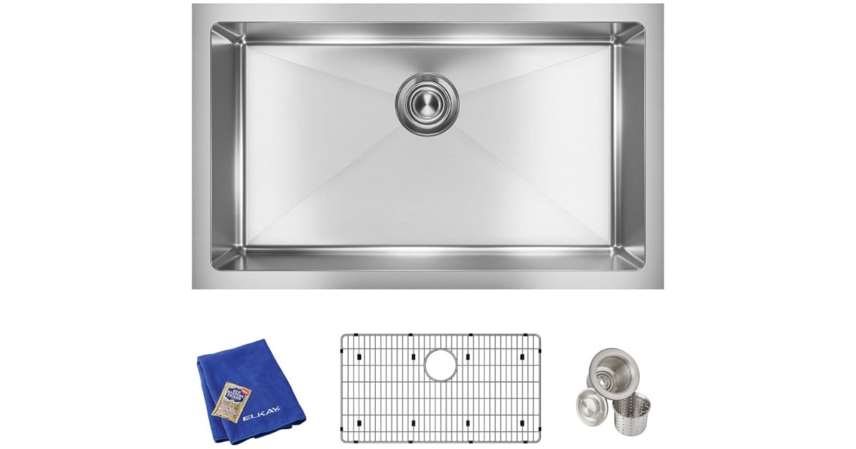 Picture of Elkay EFRU2816TC 30.5 x 18.5 x 8 in. Crosstown 16 Gauge Undermount Single Basin Stainless Steel Kitchen Sink with Basin Rack & Basket Strainer