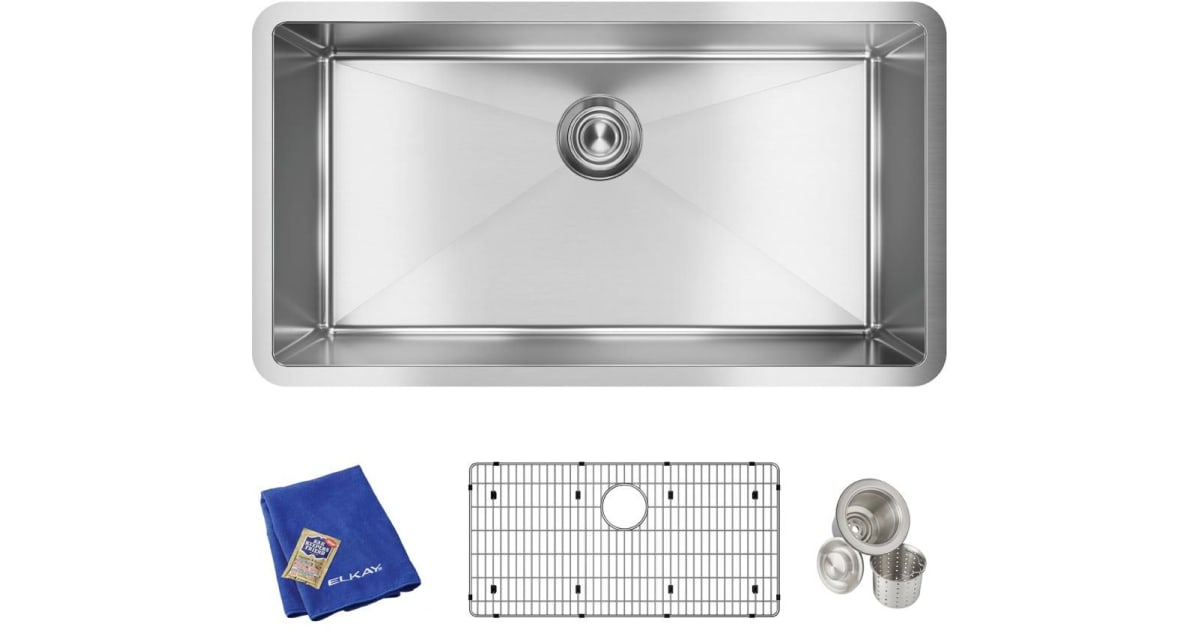 Picture of Elkay EFRU311610TC 32.5 x 18 x 10 in. Crosstown 16 Gauge Undermount Single Basin Stainless Steel Kitchen Sink with Basin Rack & Basket Strainer