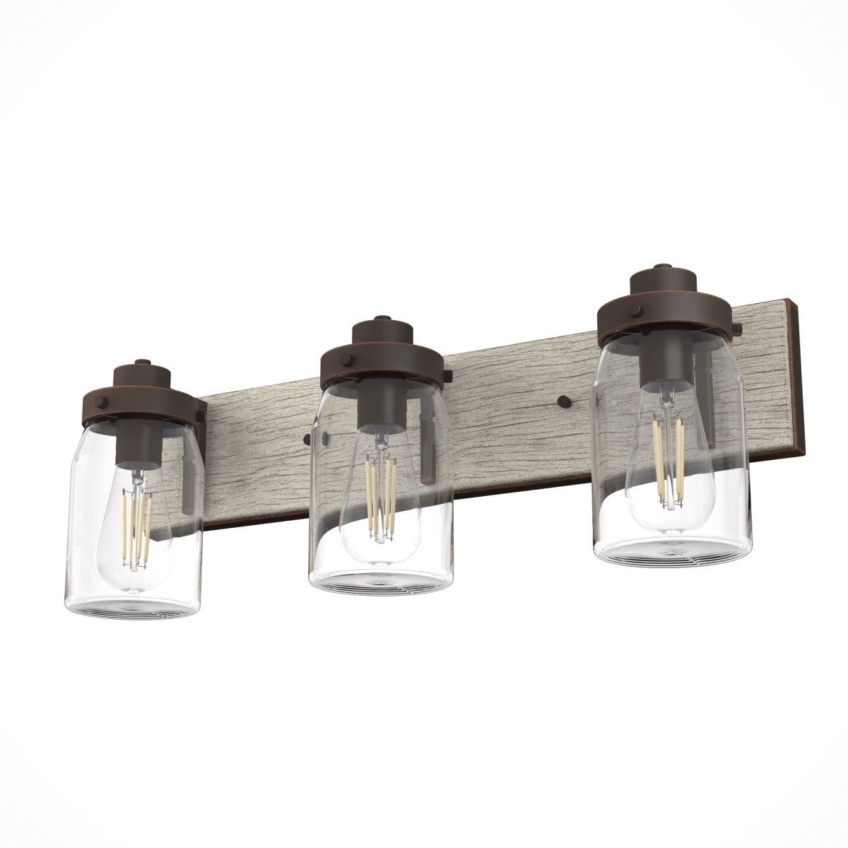 Picture of Hunter 48021 8.5 in. Devon Park Onyx Bengal & Barnwood with Clear Glass 3 Light Bathroom Vanity Wall Light Fixture