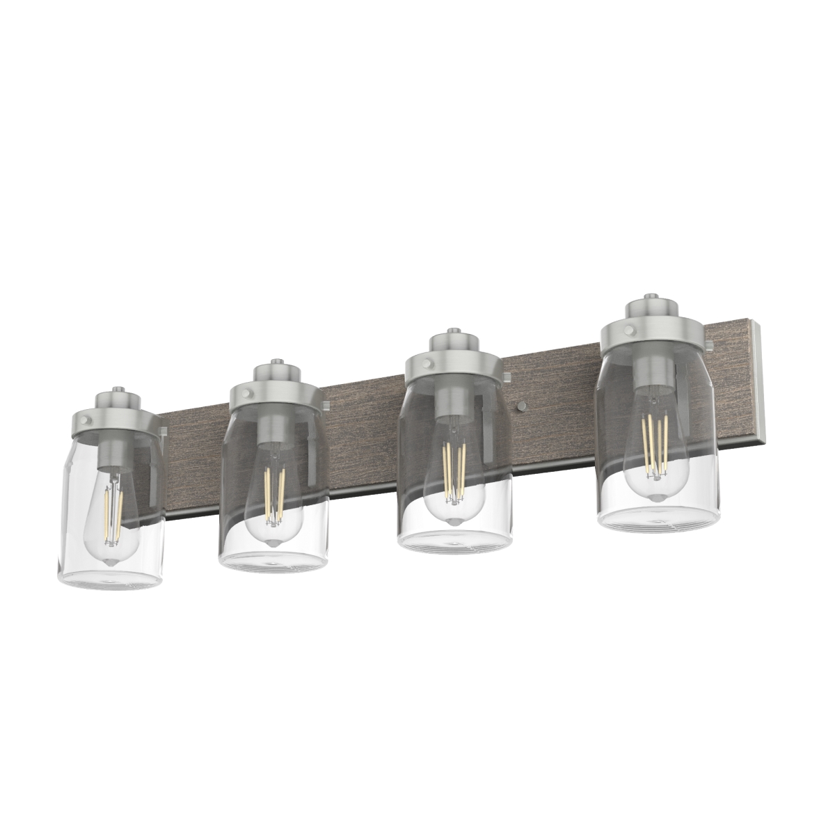 Picture of Hunter 48022 8.5 in. Devon Park Brushed Nickel & Gray Wood with Clear Glass 4 Light Bathroom Vanity Wall Light Fixture