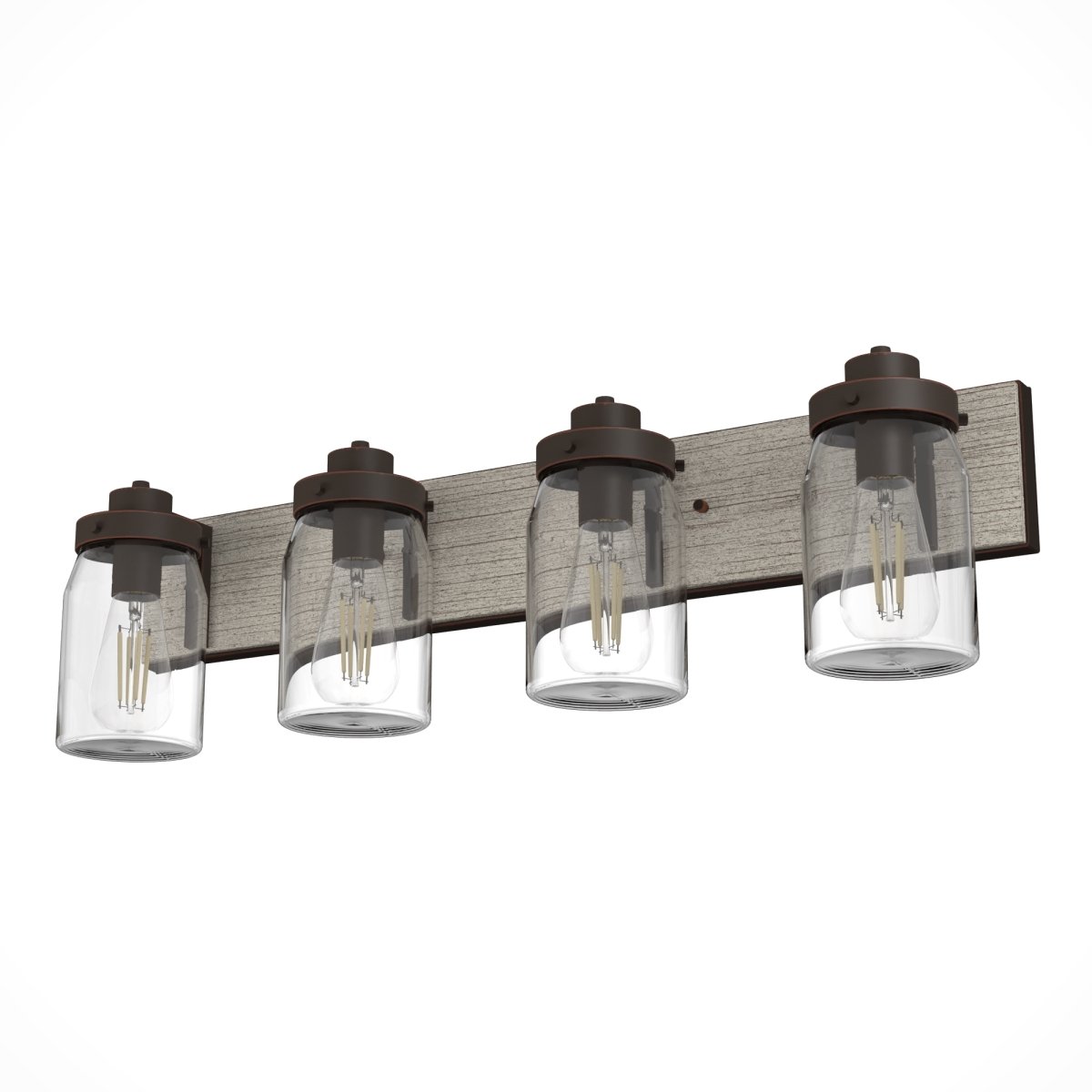 Picture of Hunter 48023 8.5 in. Devon Park Onyx Bengal & Barnwood with Clear Glass 4 Light Bathroom Vanity Wall Light Fixture