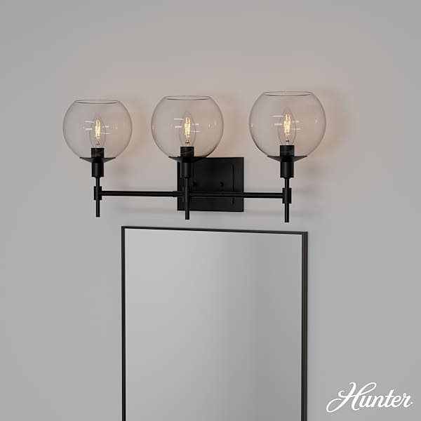 19509 Xidane Matte Black with Clear Glass 3 Light Bathroom Vanity Wall Light Fixture
