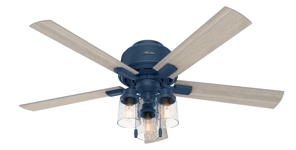 Picture of Hunter 50312 52 in. Hartland Indigo Blue Low Profile Ceiling Fan with LED Light Kit & Pull Chain