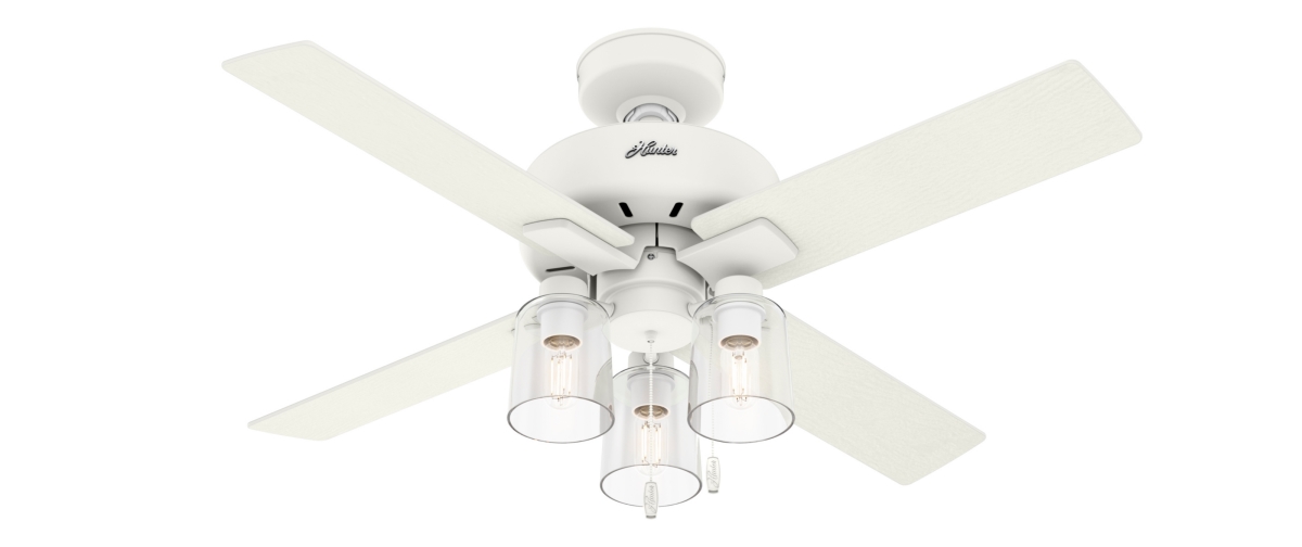 Picture of Hunter 50330 44 in. Pelston Matte White Ceiling Fan with LED Light Kit & Pull Chain