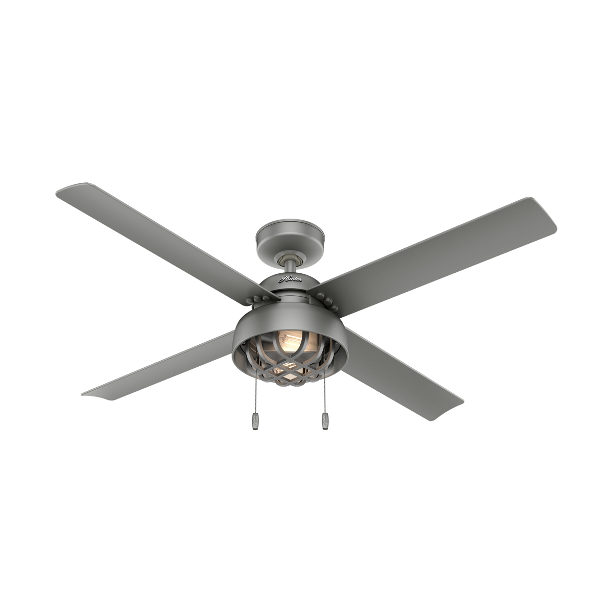 Picture of Hunter 50339 52 in. Spring Mill Matte Silver Damp Rated Ceiling Fan with LED Light Kit & Pull Chain