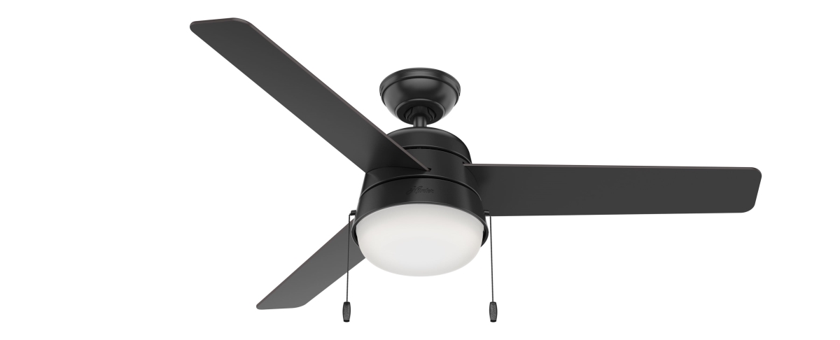 Picture of Hunter 50386 52 in. Aker Matte Black Damp Rated Ceiling Fan with LED Light Kit & Pull Chain