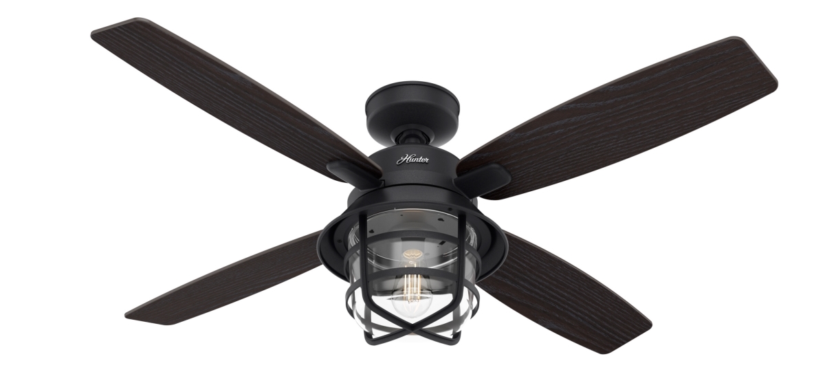 Picture of Hunter 50391 52 in. Port Royale Natural Black Iron Damp Rated Ceiling Fan with LED Light Kit & Handheld Remote