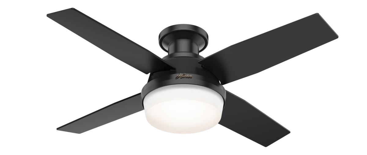 Picture of Hunter 50400 44 in. Dempsey Matte Black Low Profile Damp Rated Ceiling Fan with LED Light Kit & Handheld Remote