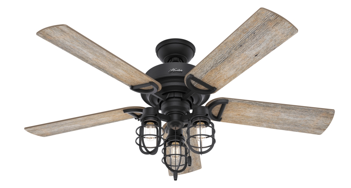 Picture of Hunter 50409 52 in. Starklake Natural Black Iron Damp Rated Ceiling Fan with LED Light Kit & Pull Chain