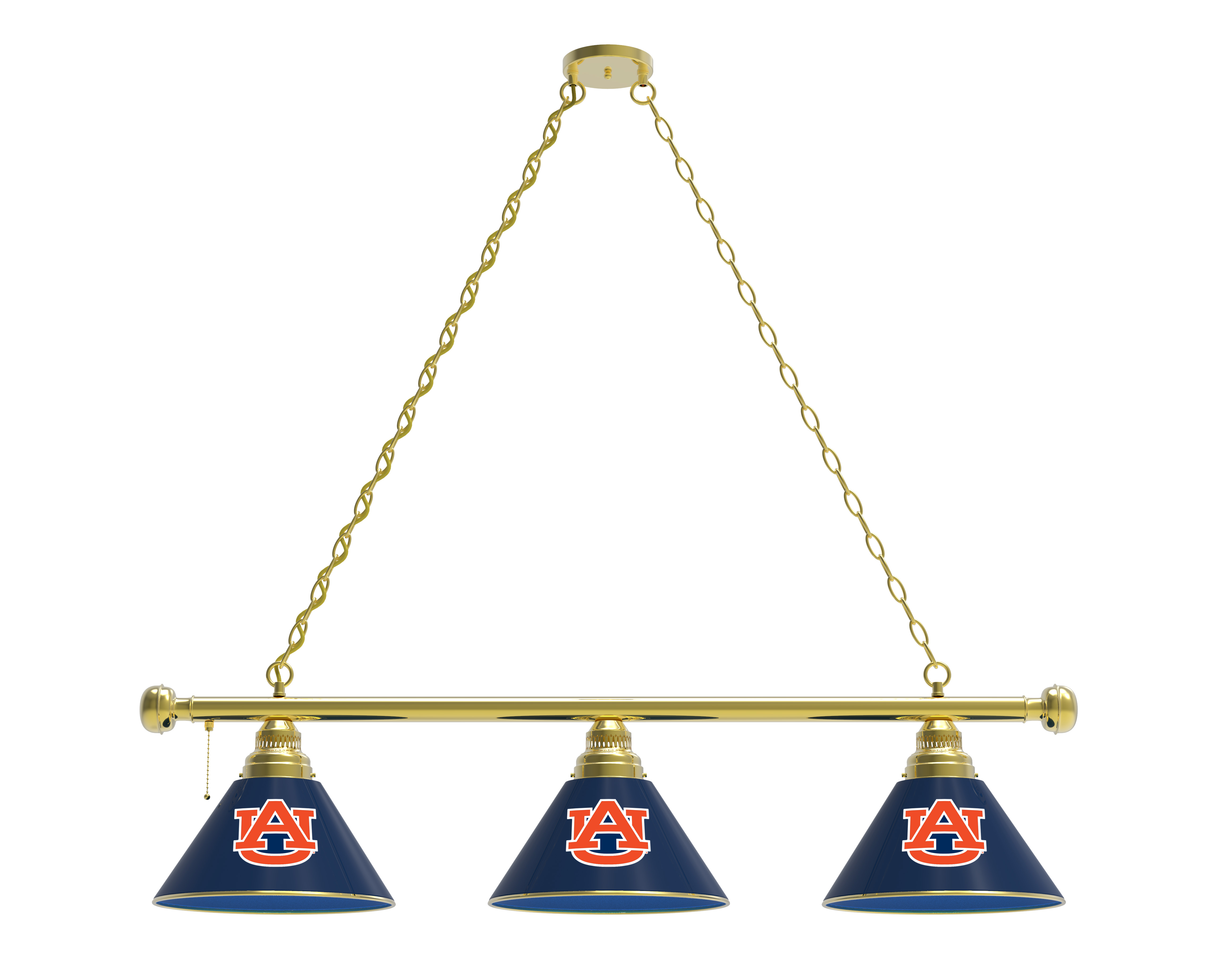 BL3BRAuburn Auburn Tigers 3 Shade Pool Billiard Light- Brass