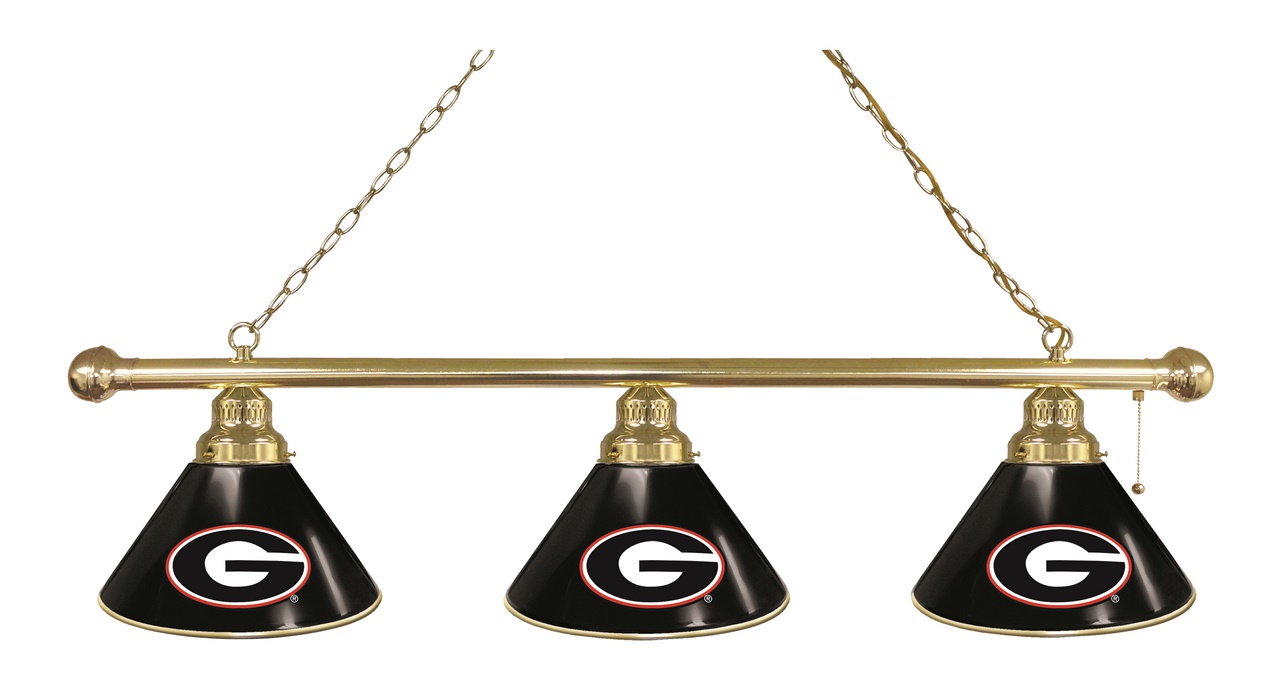 BL3BRGA-G Georgia Bulldogs 3 Shade Pool Billiard Light- Brass