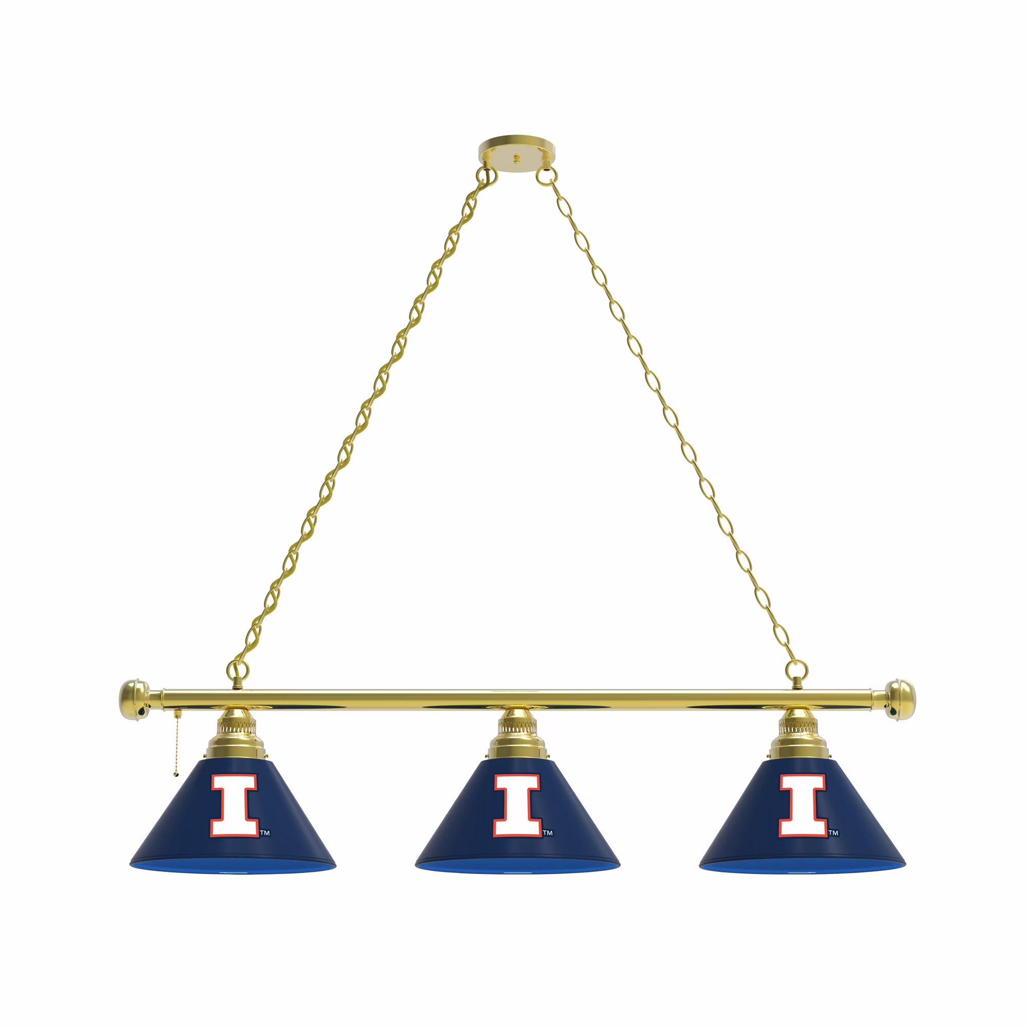BL3BRIlliniU Illinois Illini 3 Shade Pool Billiard Light- Brass