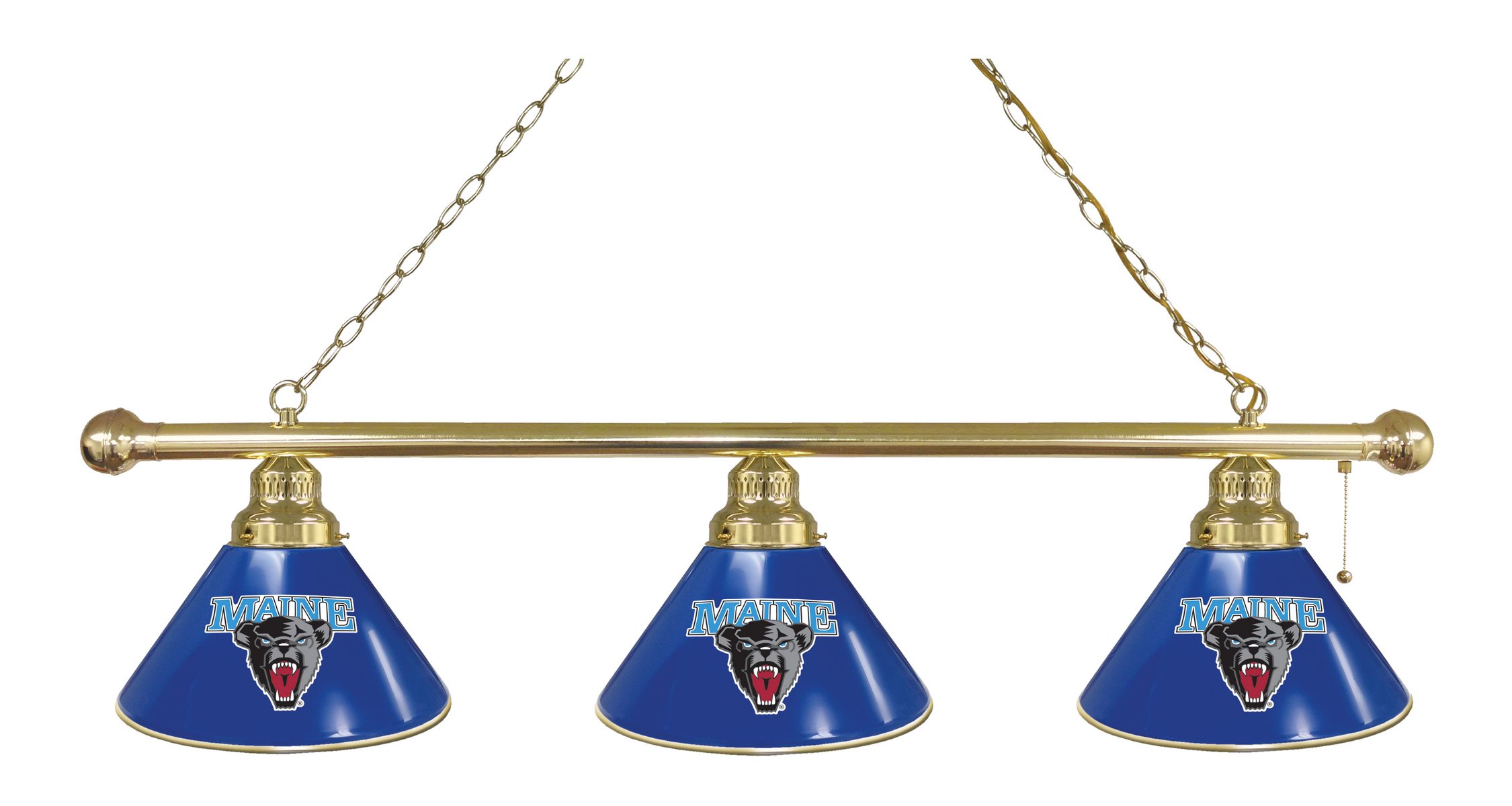BL3BRMaineU Maine Black Bears 3 Shade Pool Billiard Light- Brass