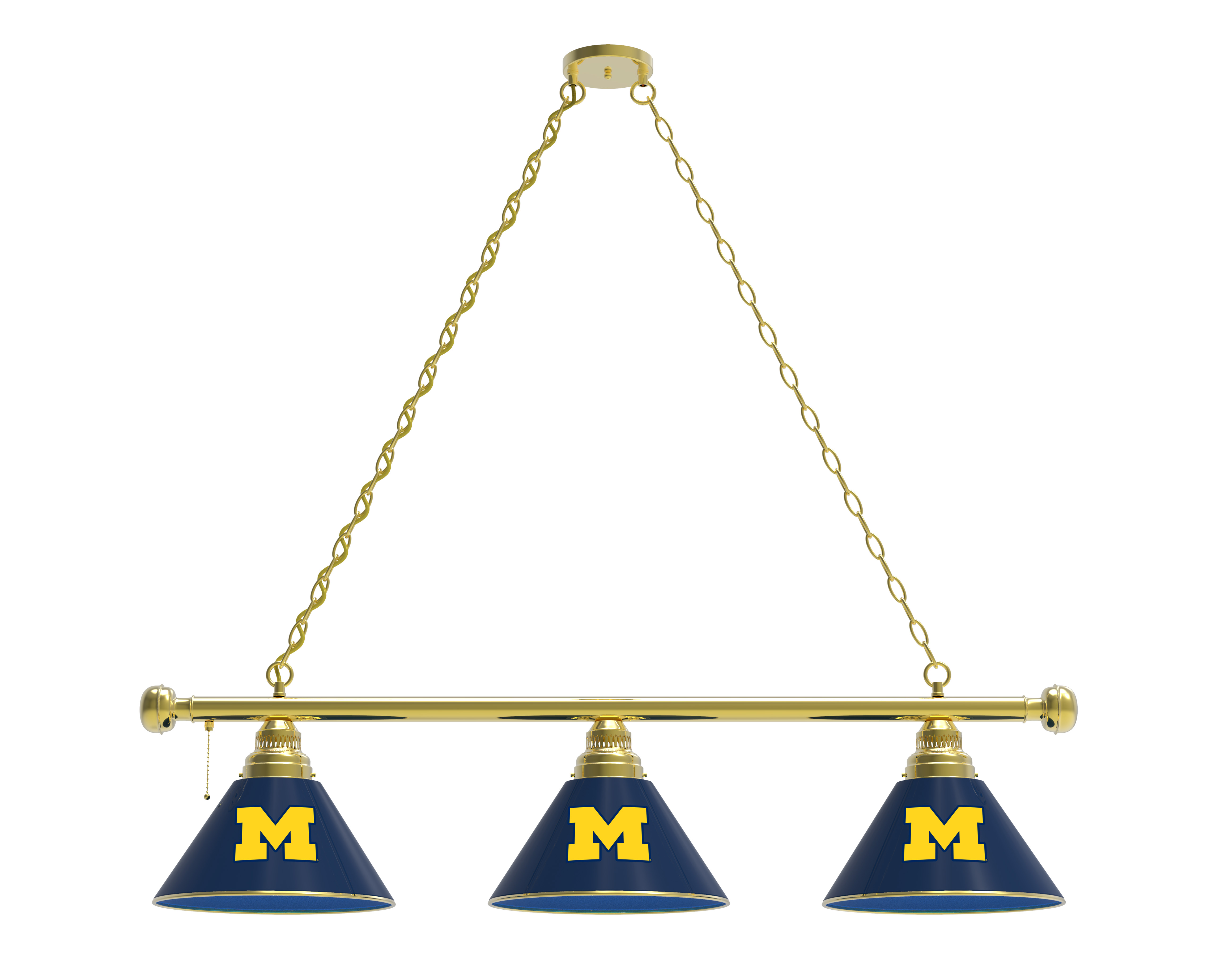 BL3BRMichUn Michigan Wolverines 3 Shade Pool Billiard Light- Brass