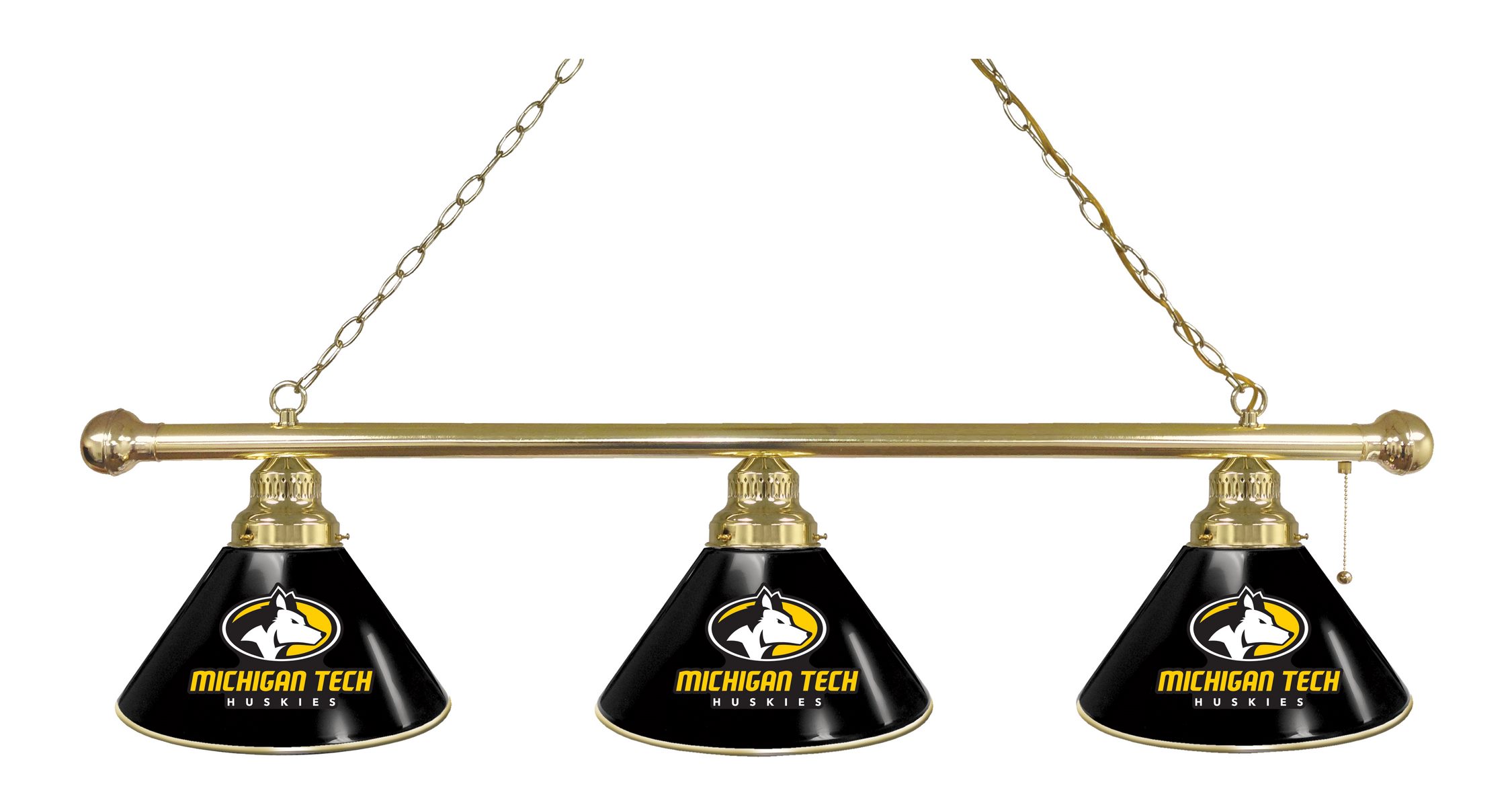 BL3BRMITech Michigan Tech Huskies 3 Shade Pool Billiard Light- Brass