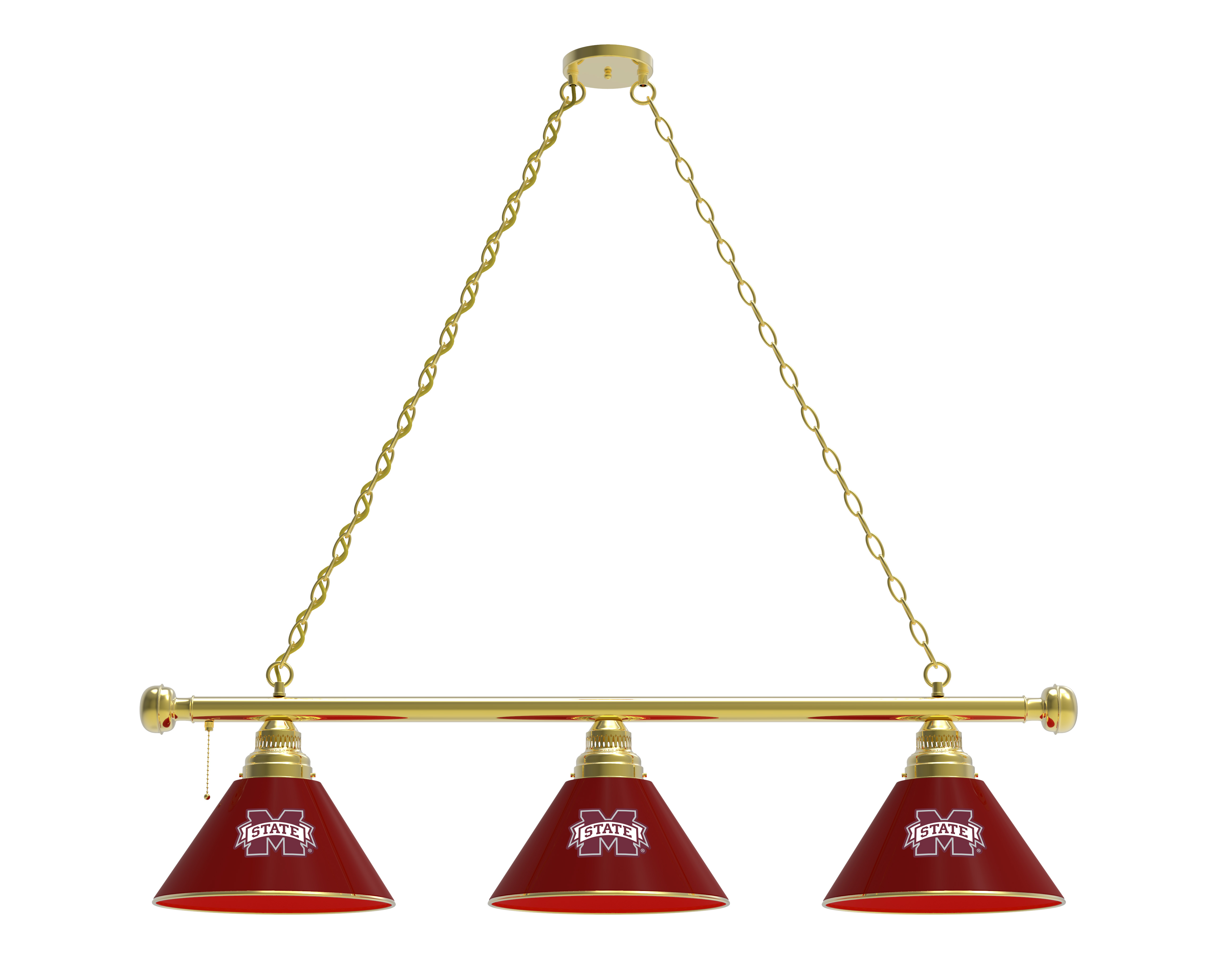 BL3BRMssStU Mississippi State Bulldogs 3 Shade Pool Billiard Light- Brass
