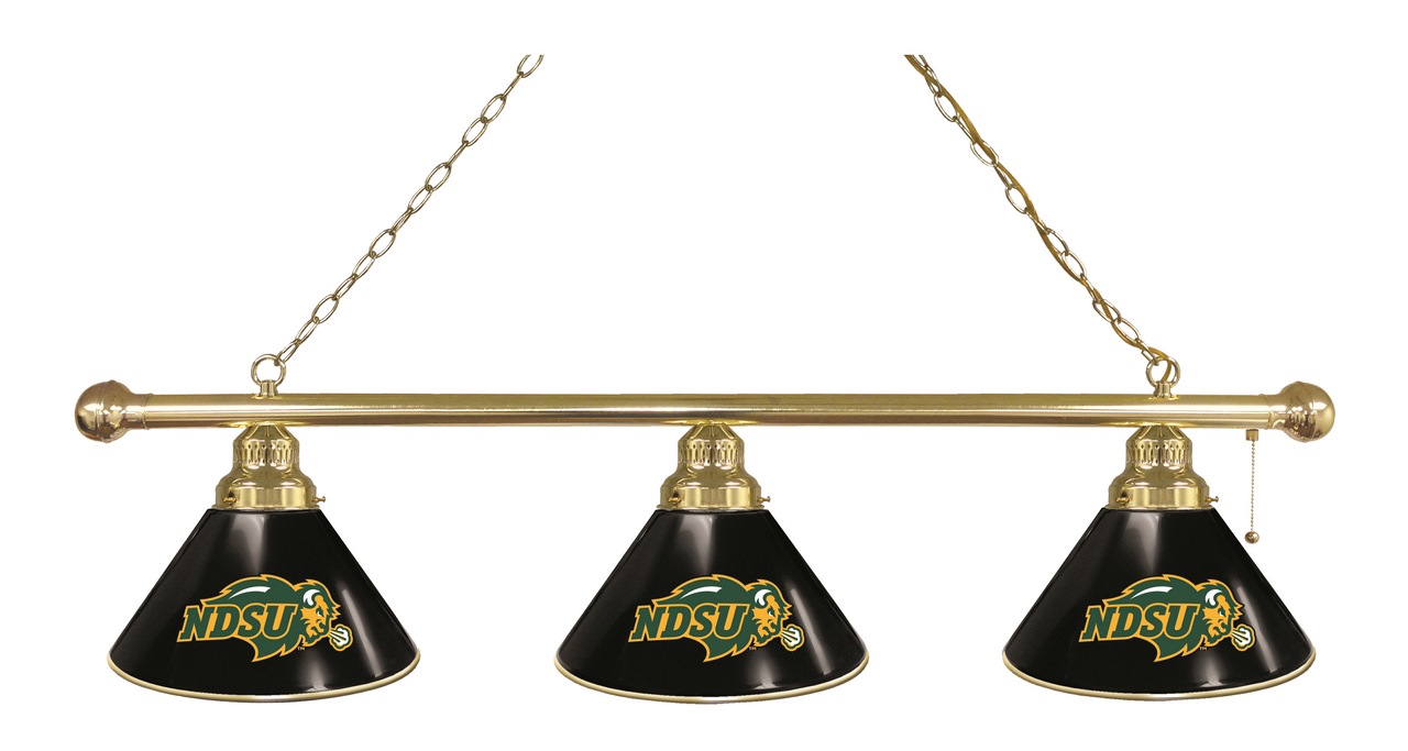 BL3BRNDakSt-B North Dakota State Bison 3 Shade Pool Billiard Light- Black- Brass
