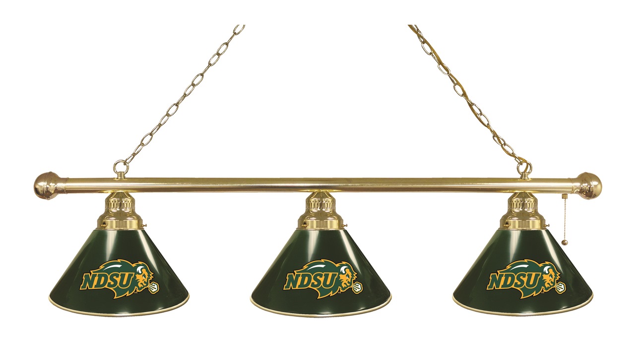 BL3BRNDakSt-G North Dakota State Bison 3 Shade Pool Billiard Light- Green- Brass