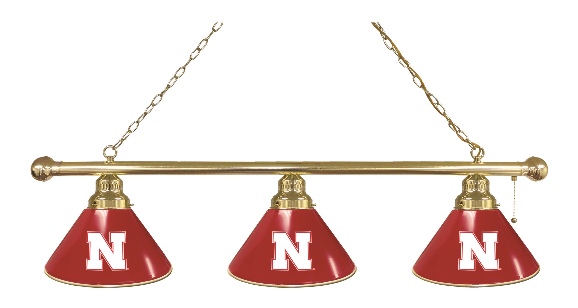 BL3BRNebrUn Nebraska Huskers 3 Shade Pool Billiard Light- Brass