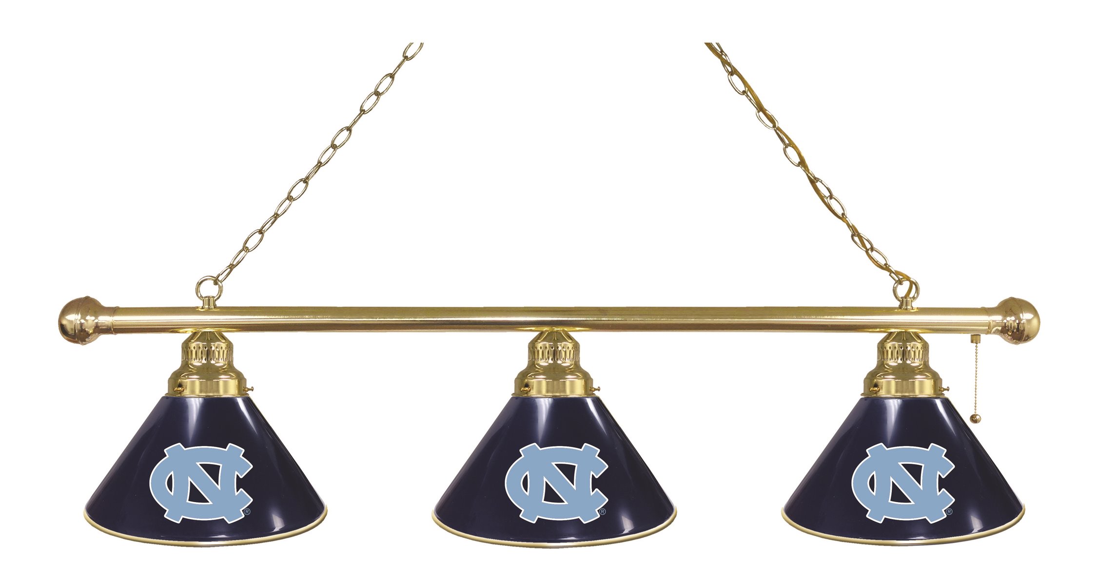 BL3BRNorCar North Carolina Tar Heels 3 Shade Pool Billiard Light- Brass