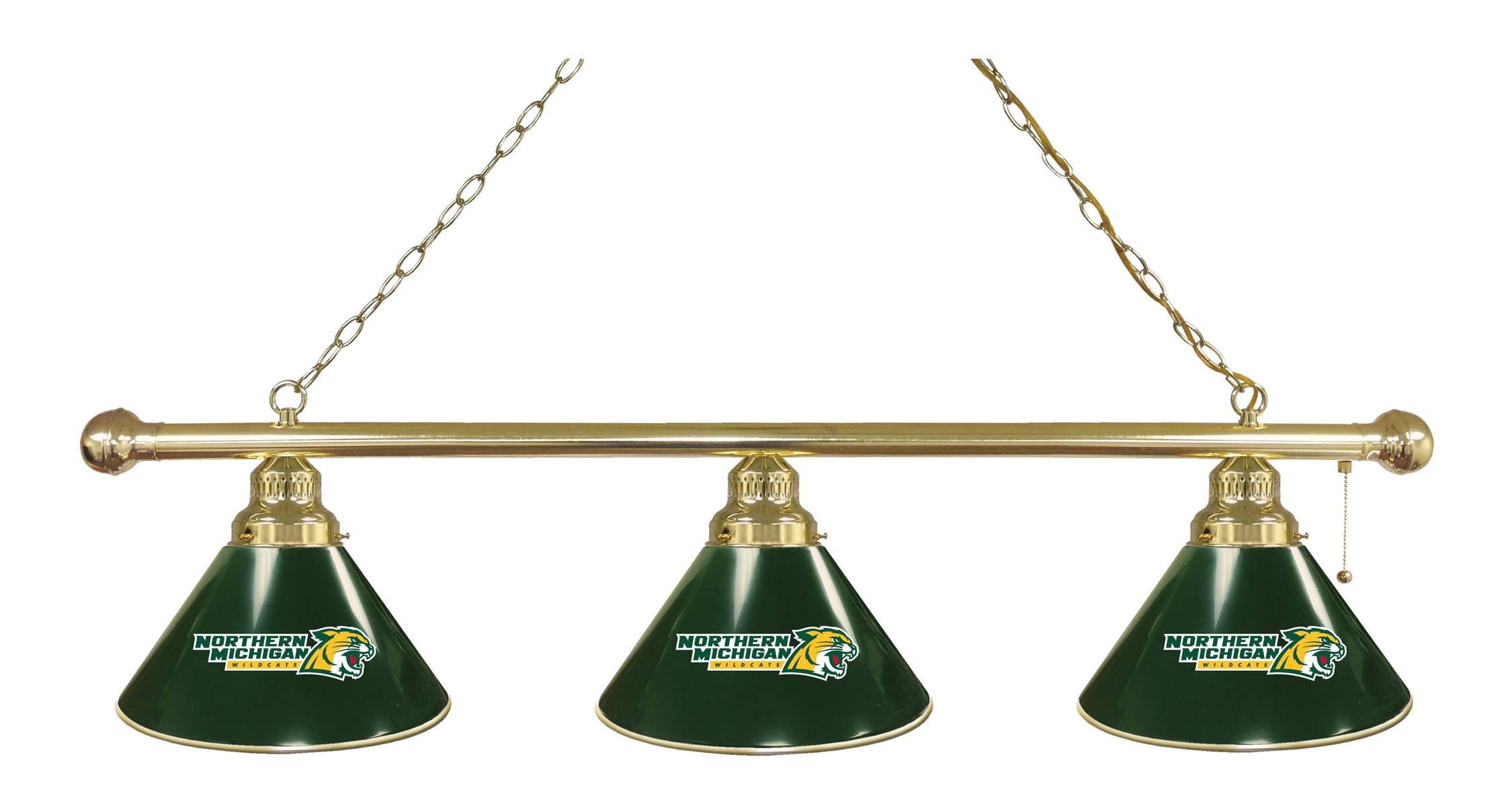 BL3BRNorMic Northern Michigan Wildcats 3 Shade Pool Billiard Light- Brass