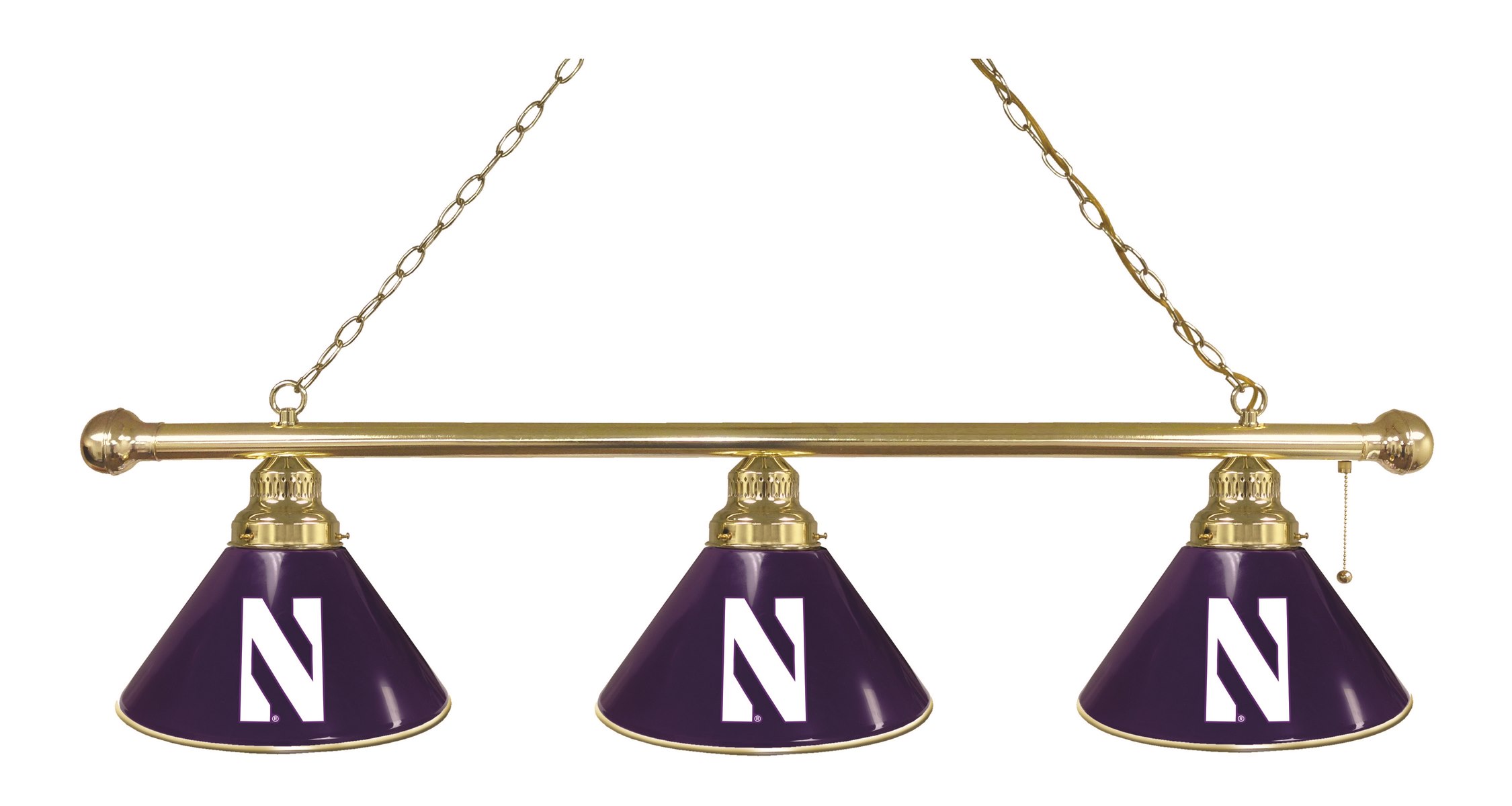 BL3BRNthwst Northwestern Wildcats 3 Shade Pool Billiard Light- Brass