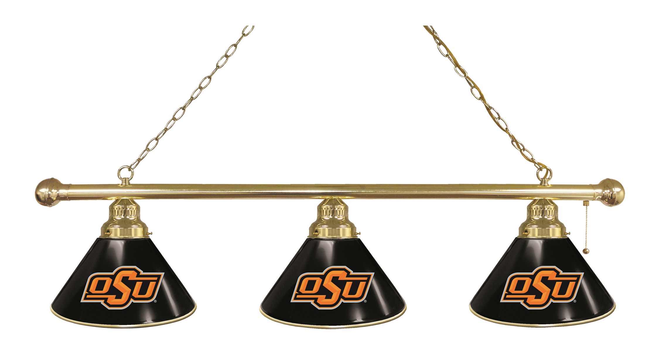 BL3BROKStUn Oklahoma State Cowboys 3 Shade Pool Billiard Light- Brass