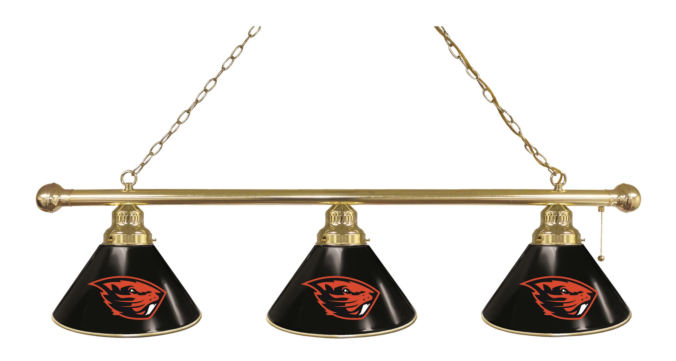BL3BROregSt Oregon State Beavers 3 Shade Pool Billiard Light- Brass