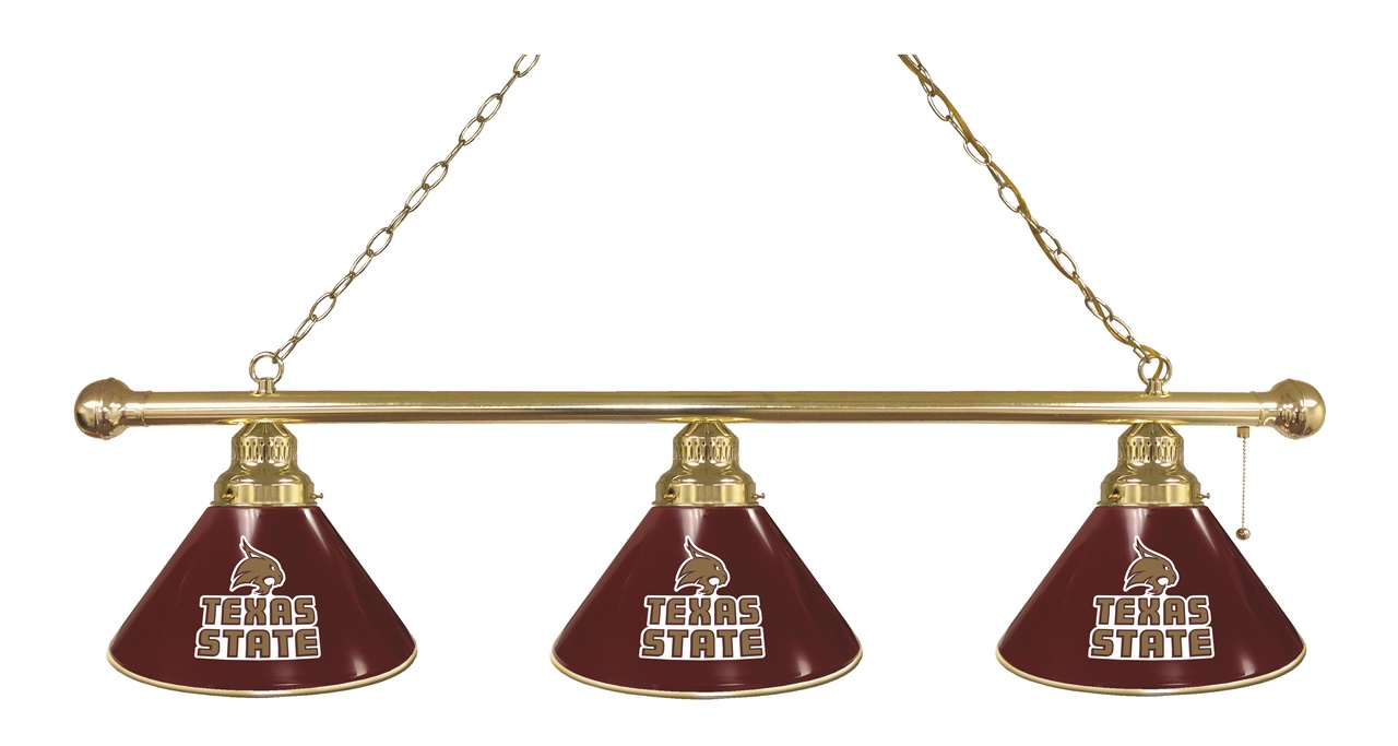BL3BRTexsSt Texas State Bobcats 3 Shade Pool Billiard Light- Brass