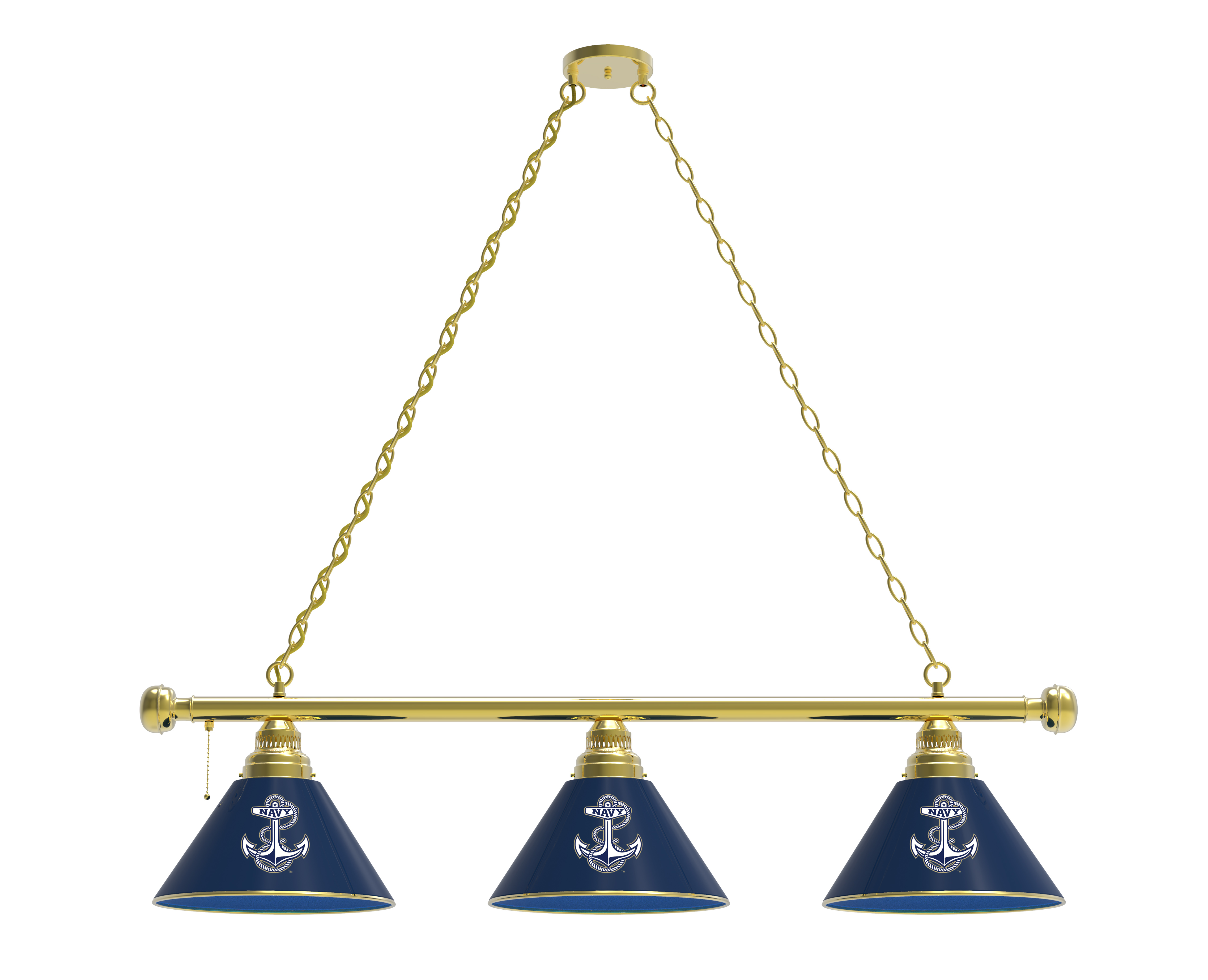 BL3BRUSNavA Navy Midshipmen 3 Shade Pool Billiard Light- Brass