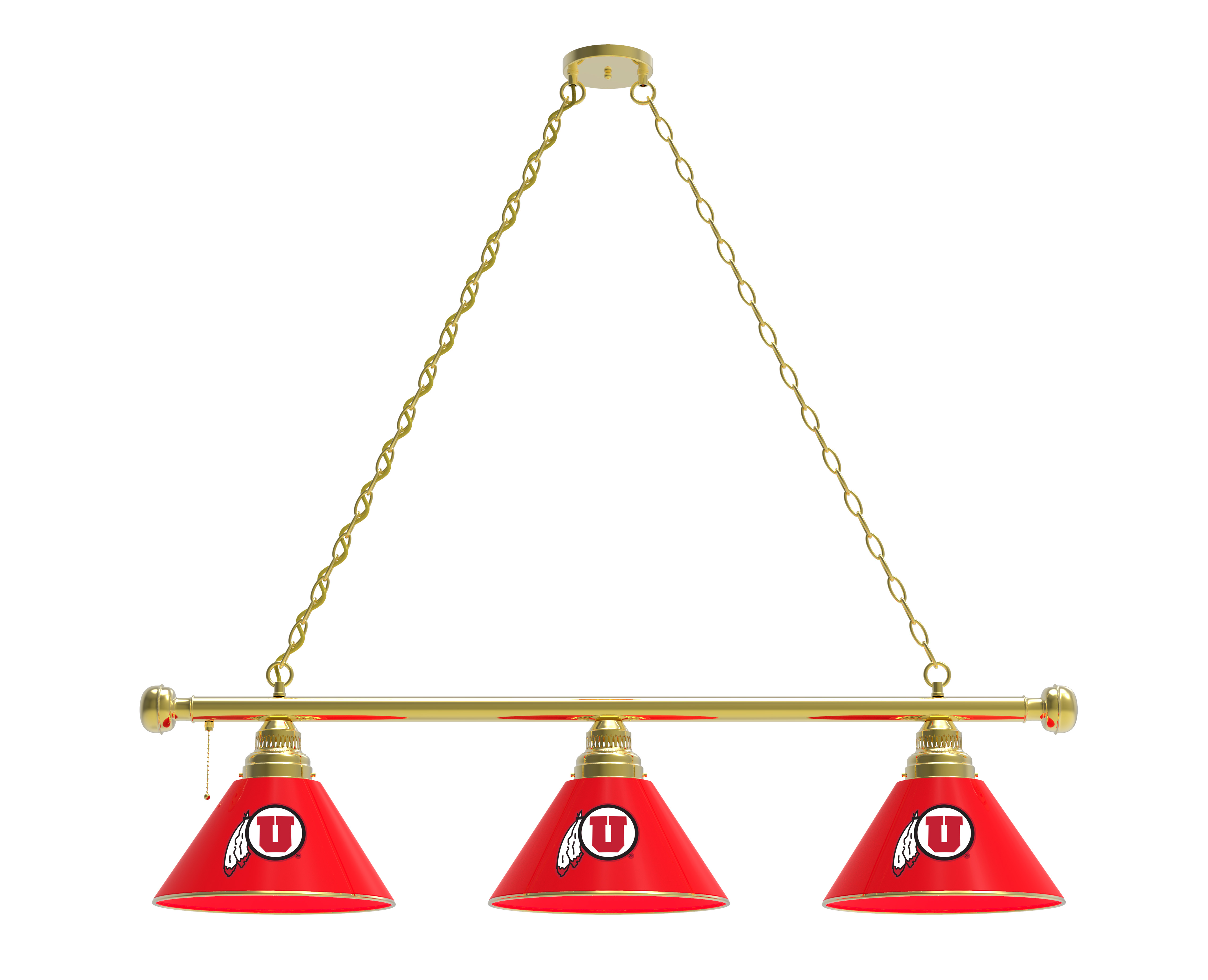 BL3BRUtahUn Utah Utes 3 Shade Pool Billiard Light- Brass