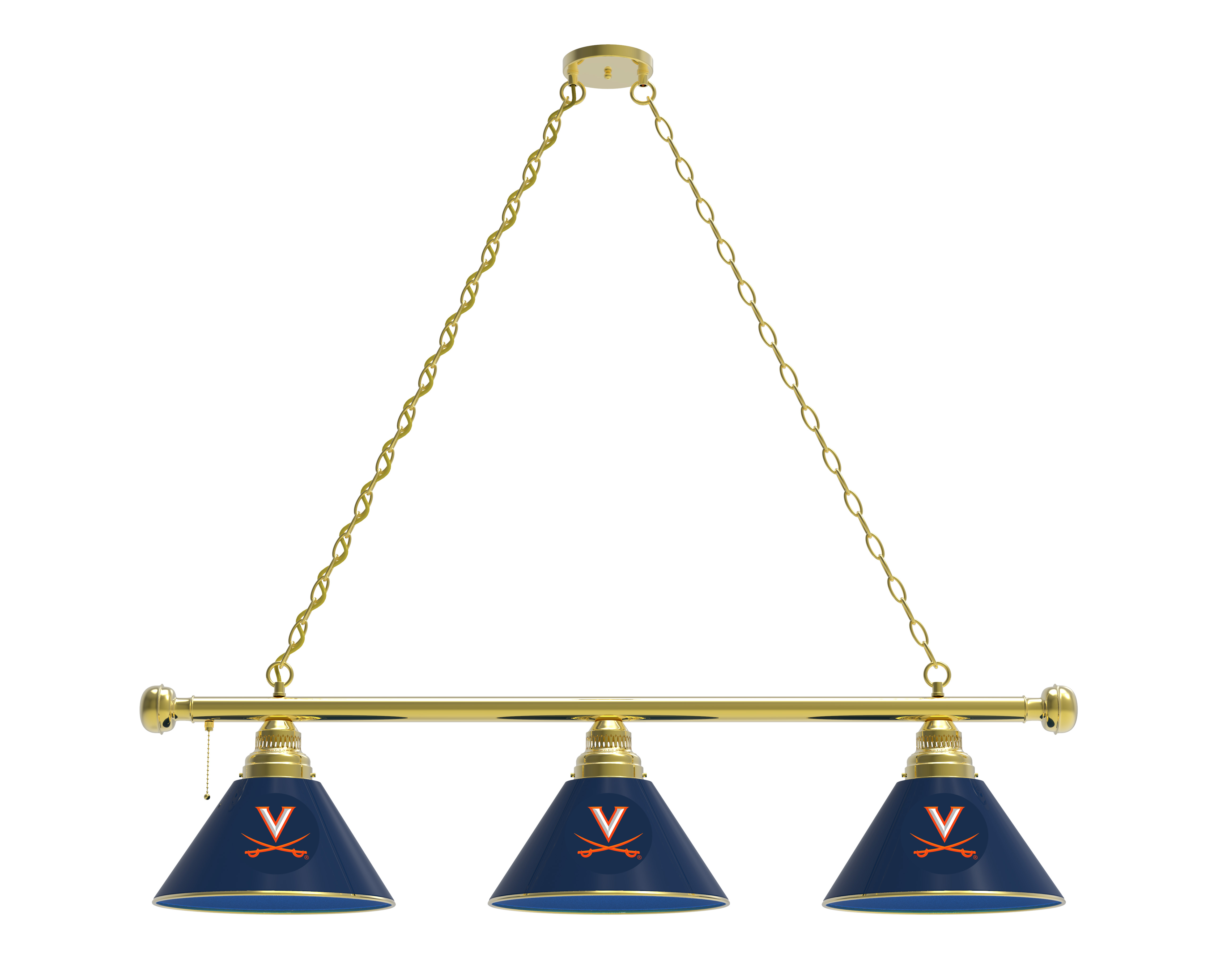 BL3BRVrgnia Virginia Cavaliers 3 Shade Pool Billiard Light- Brass